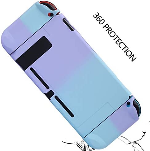 Dockable Case for Nintendo Switch - COMCOOL 3 in 1 Protective Cover Case for Nintendo Switch and Joy-Con Controller with Screen Protector and Thumb Grips - Purple and Cyan